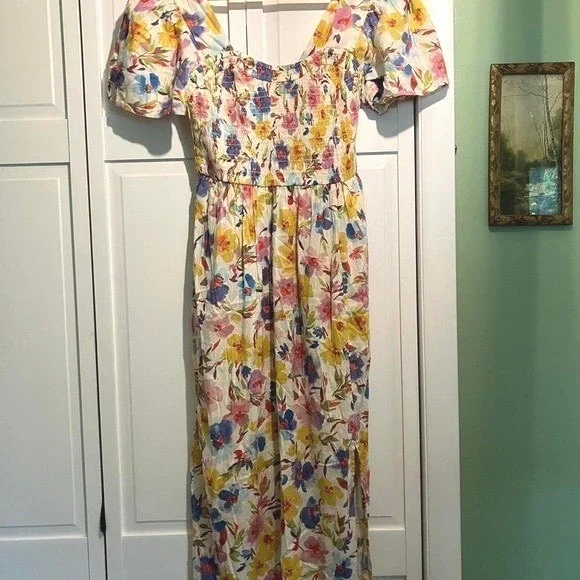 Gap‎ floral Cotton Maxi Dress size S Smocked Milkmaid - Picture 2 of 8